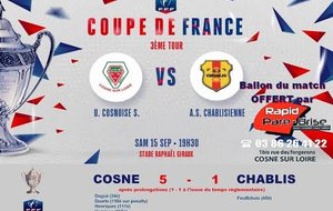 3ème tour de Coupe de France: Cosne - Chablis (15/09/2018) : 5 - 1 après prolongations (1-1)