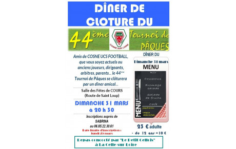 DÎNER DE CLOTURE DU TOURNOI DE PÂQUES